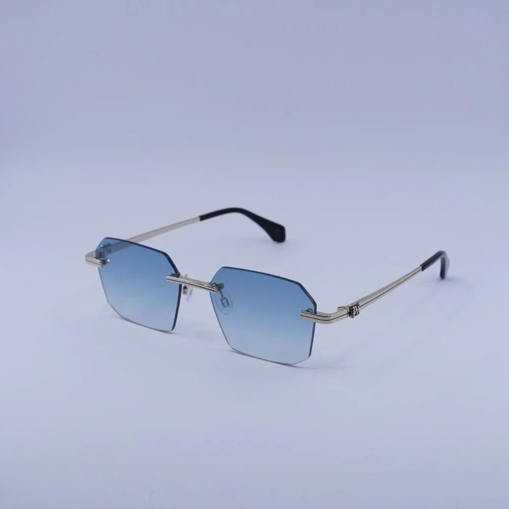 Palm Angels PERI10G QUARTZ 7644 Sunglasses Gold Geometric Frame, Blue Lenses